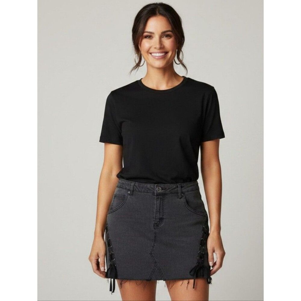 Rue21 Black Denim Mini Skirt with Side Lace-Up